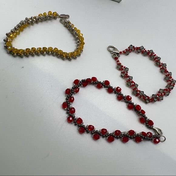 Set of 3 Dainty Crystal-Like Twisted Beaded Bracelets 925 Clasp - Picture 2 of 10